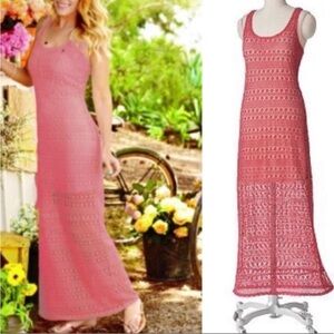 Coral Pink Crochet Maxi Dress crochet maxi bohemian dress beach Malibu Barbie
